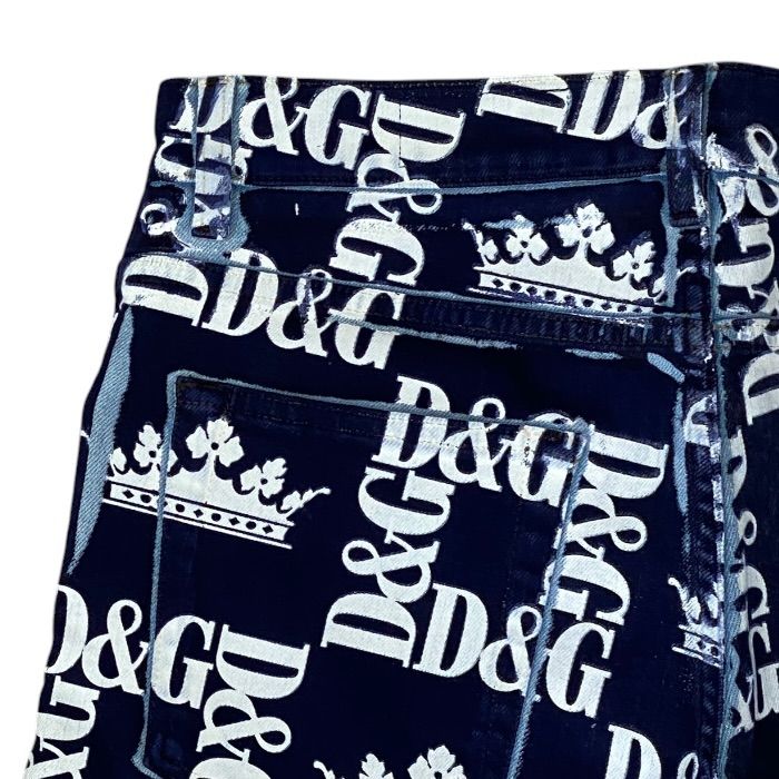 Dolce & Gabbana Printed Skinny Jeans DG Logo Crown Pants Navy White D&G & 46: — view 8