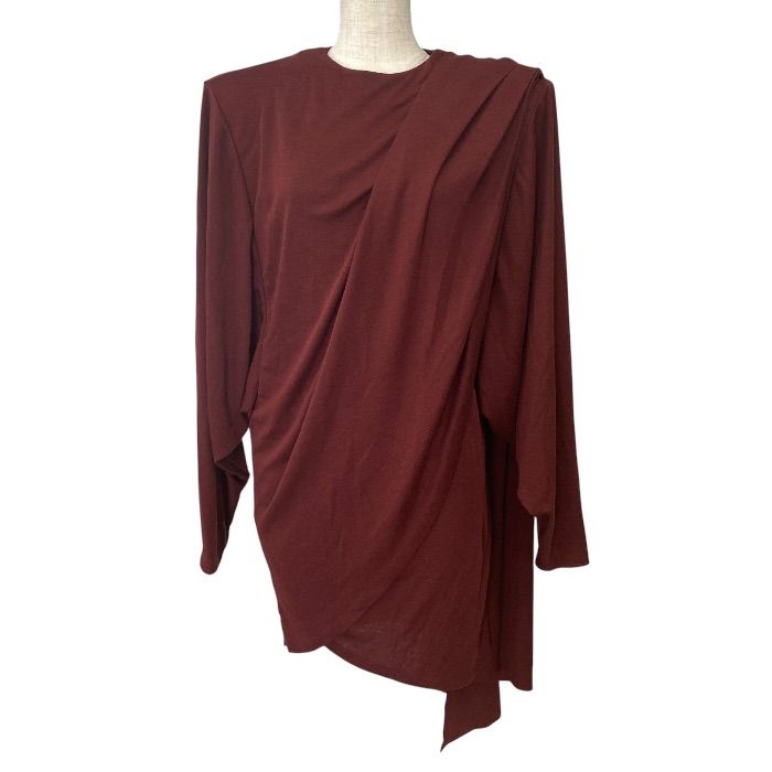 Saint Laurent Drape Mini Dress Shoulder Padded Long Sleeve Cles Wool 36: Mode