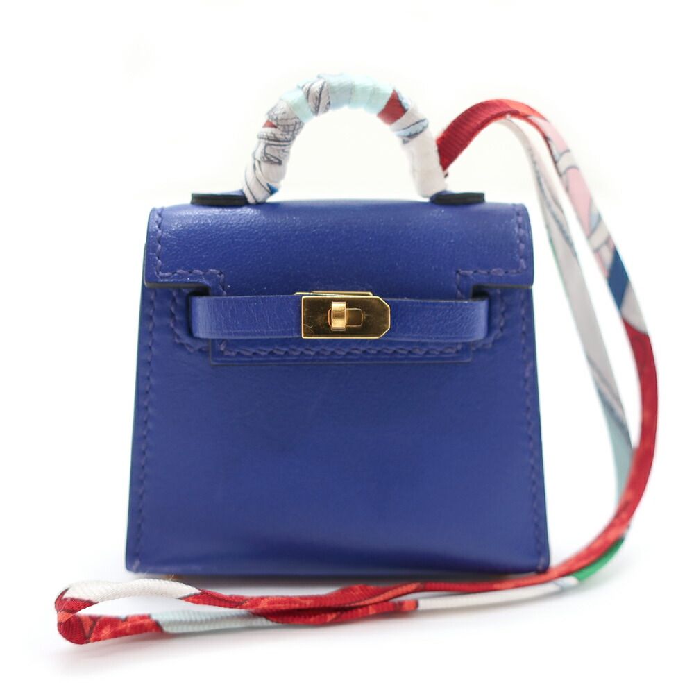 Hermes Heaven Kelly Twill Charm Blue Electric Tadelakt Gold Leather