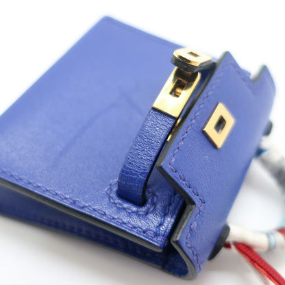 Hermes Heaven Kelly Twill Charm Blue Electric Tadelakt Gold Leather — view 6