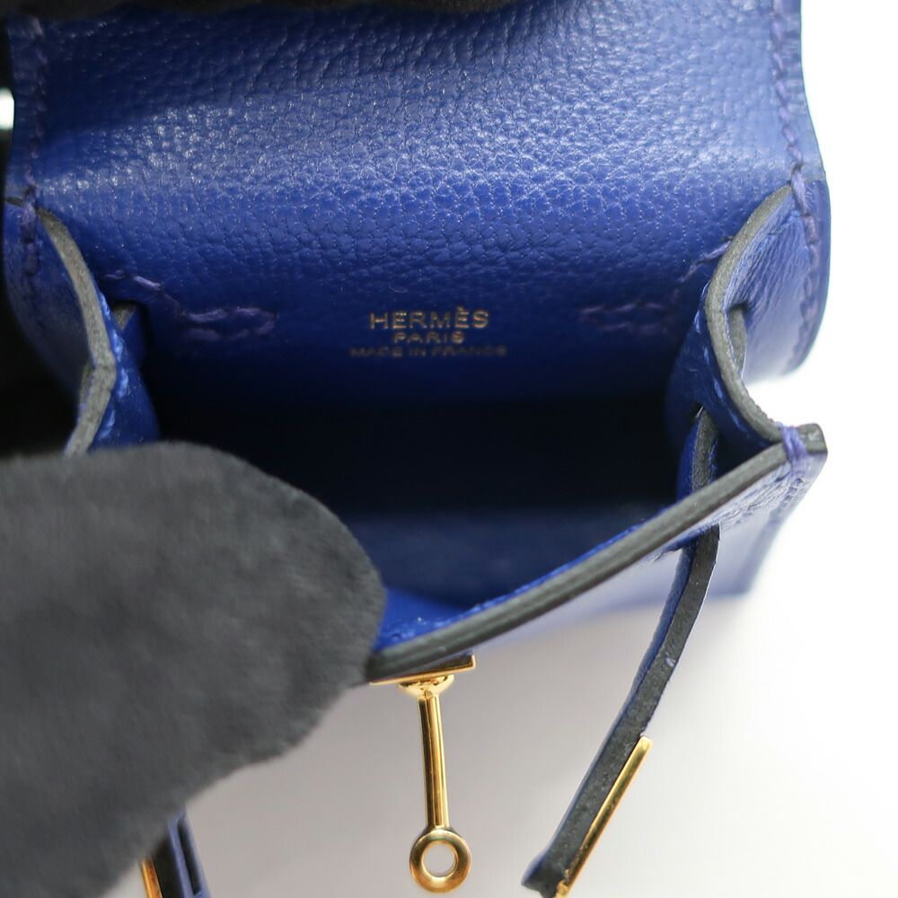 Hermes Heaven Kelly Twill Charm Blue Electric Tadelakt Gold Leather — view 8