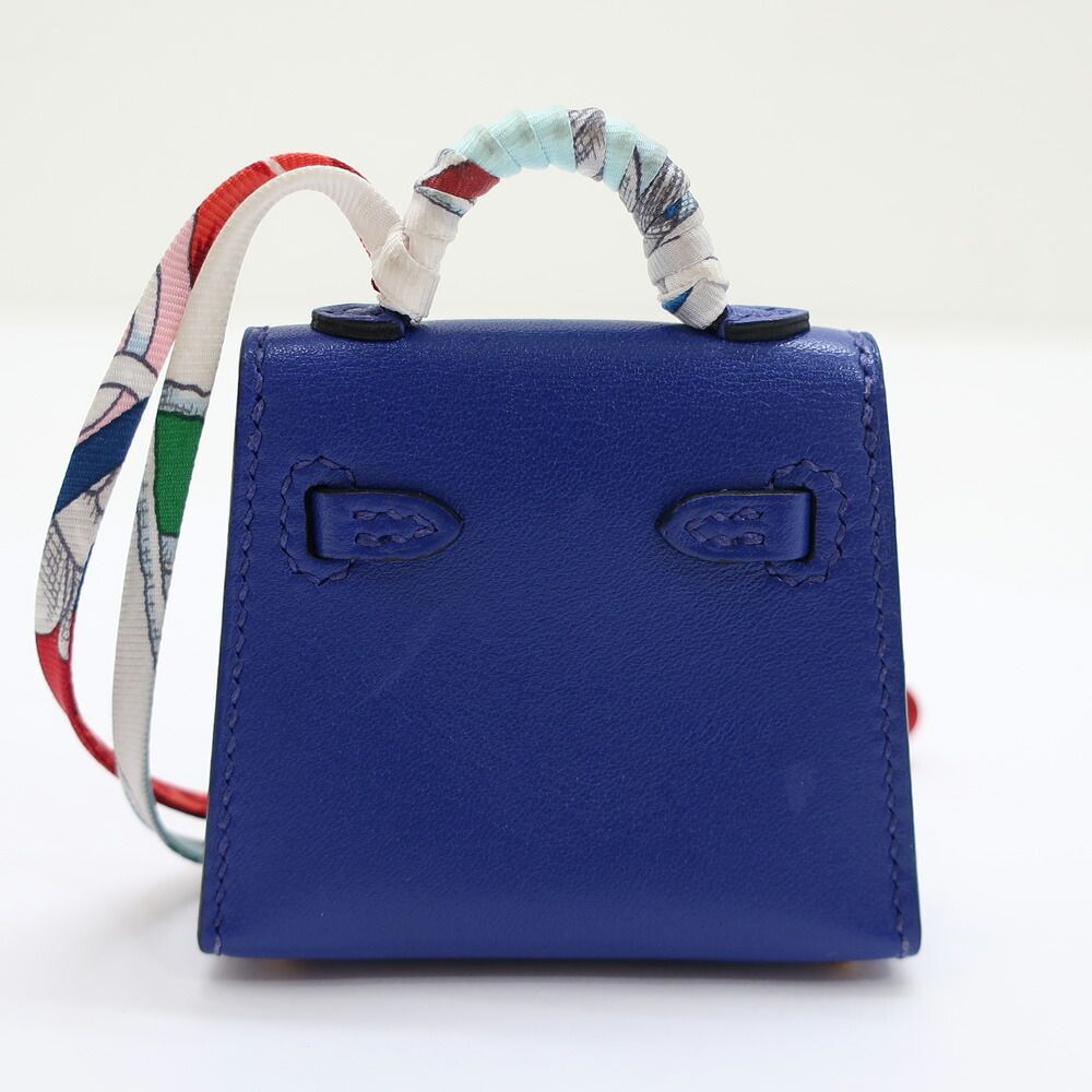 Hermes Heaven Kelly Twill Charm Blue Electric Tadelakt Gold Leather — view 4