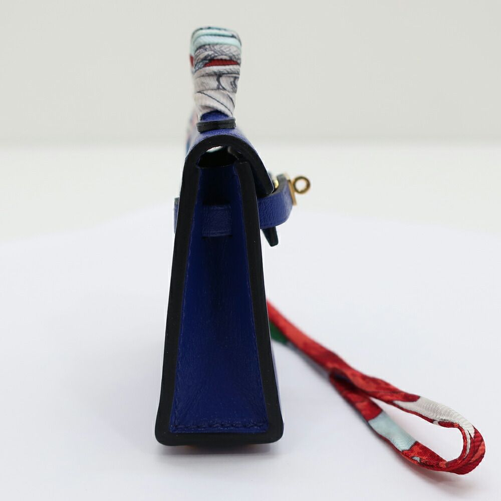 Hermes Heaven Kelly Twill Charm Blue Electric Tadelakt Gold Leather — view 3