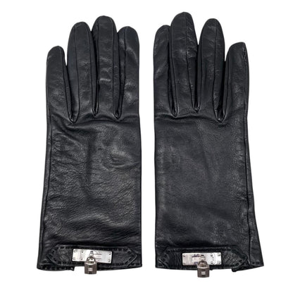 Hermes Gloves Kelly Cadena 7 Sizes Leather Black Silver