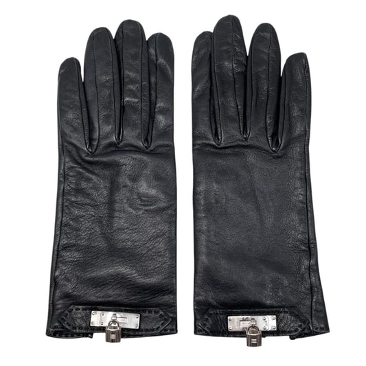 Hermes Gloves Kelly Cadena 7 Sizes Leather Black Silver