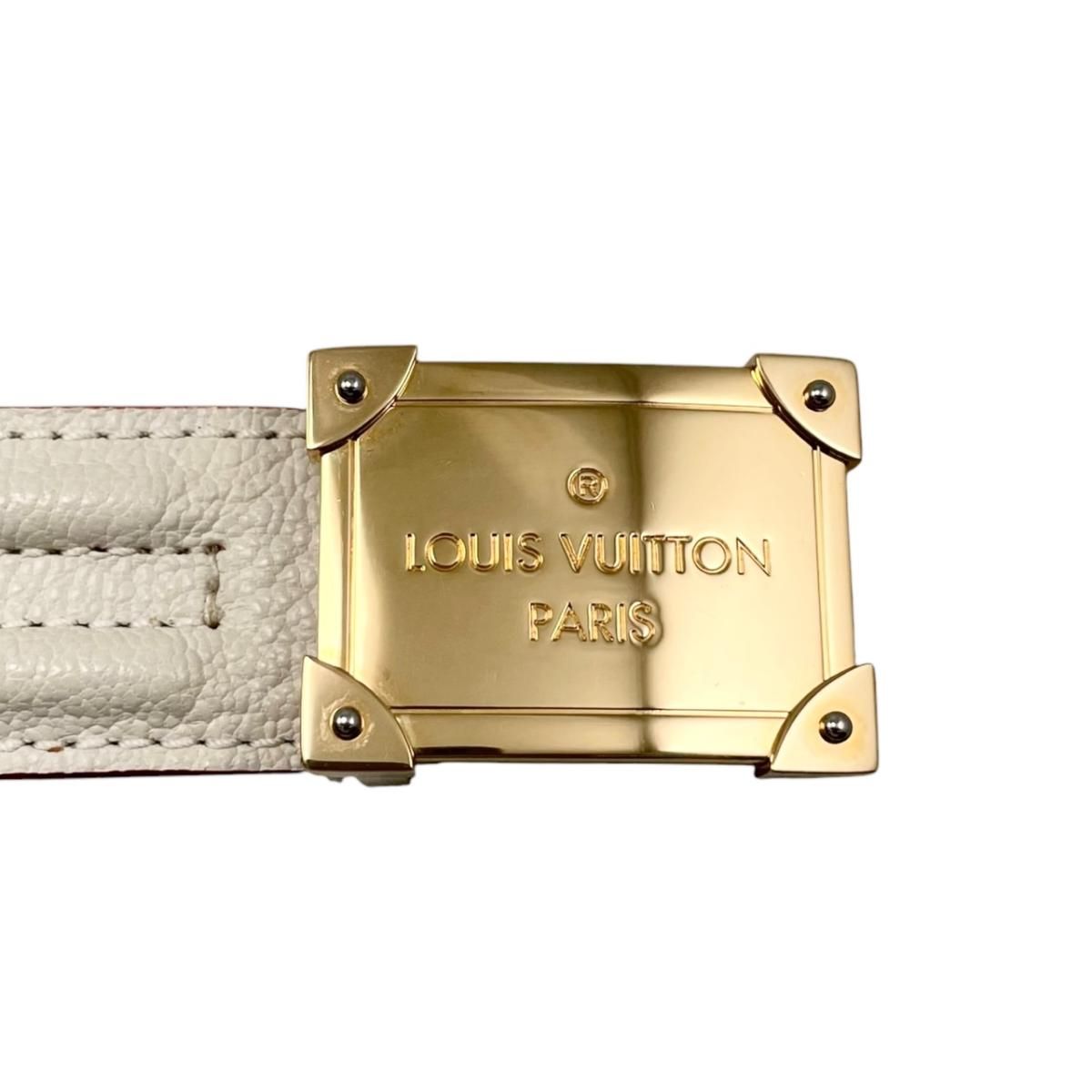 Louis Vuitton Belt Ceinture Pandora Leather Logo Buckle White Beige Gold — view 3