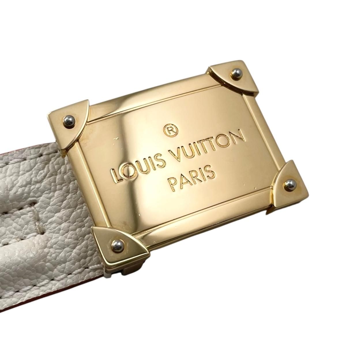 Louis Vuitton Belt Ceinture Pandora Leather Logo Buckle White Beige Gold — view 5
