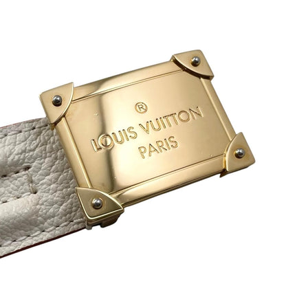 Louis Vuitton Belt Ceinture Pandora Leather Logo Buckle White Beige Gold — view 5