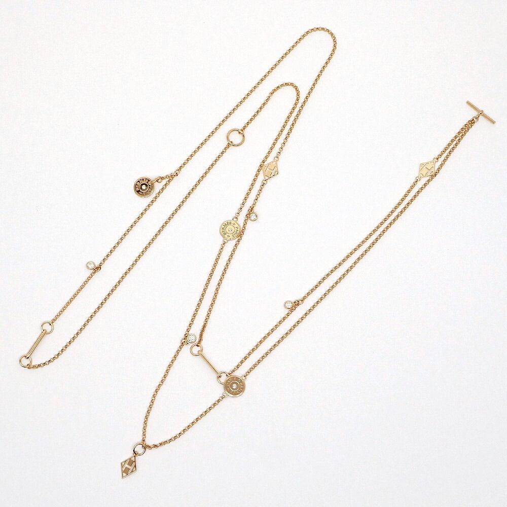 Hermes Necklace Exlibris Long 18k Pink Gold Diamond Polished — view 2