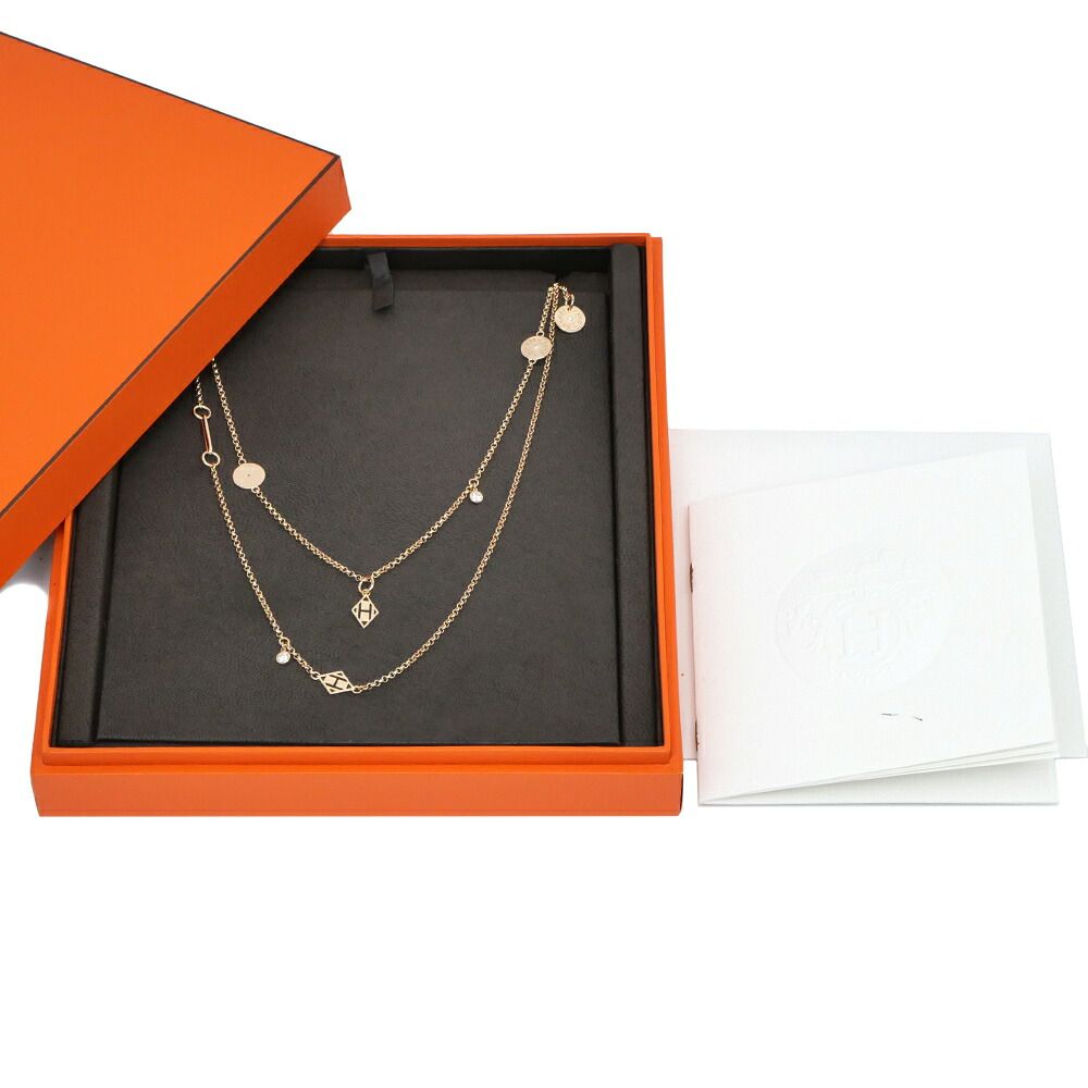 Hermes Necklace Exlibris Long 18k Pink Gold Diamond Polished — view 8