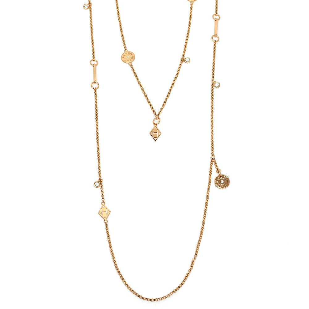 Hermes Necklace Exlibris Long 18k Pink Gold Diamond Polished