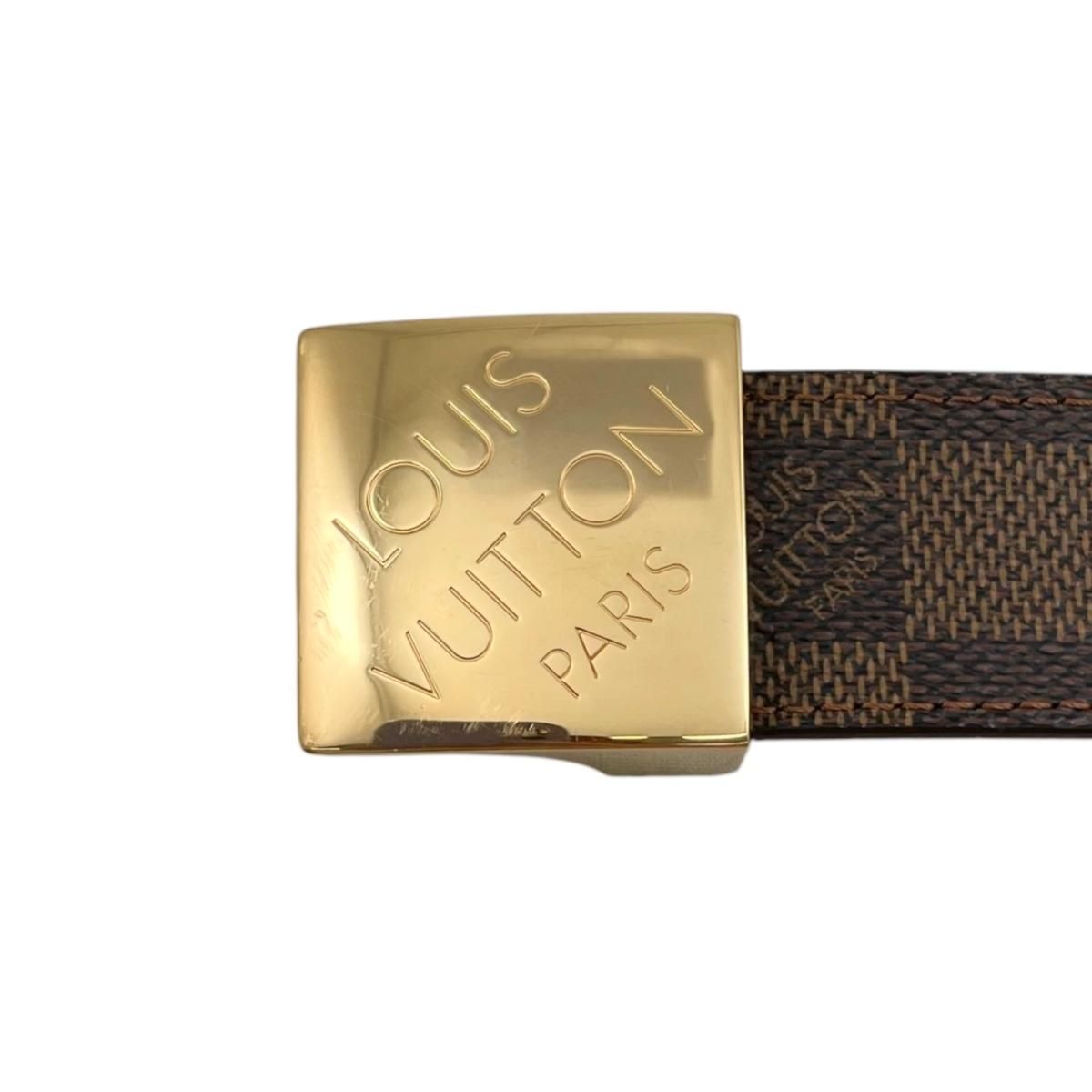 Louis Vuitton Belt Ceinture Carre Damier Ebene Logo Buckle Gold — view 3