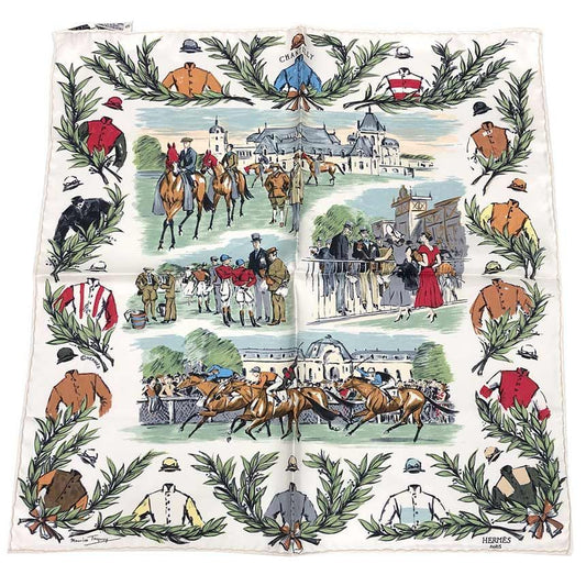 Hermes Scarf Carre 45 Chantilly Racecourse White