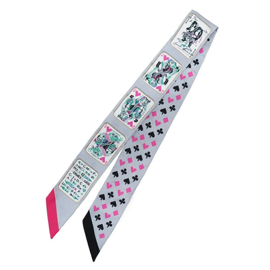 Hermes Twilly Jude Cult Playing Card Pattern Gray Black Pink Multicolor