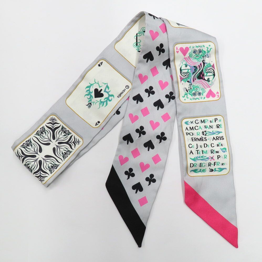 Hermes Twilly Jude Cult Playing Card Pattern Gray Black Pink Multicolor — view 3