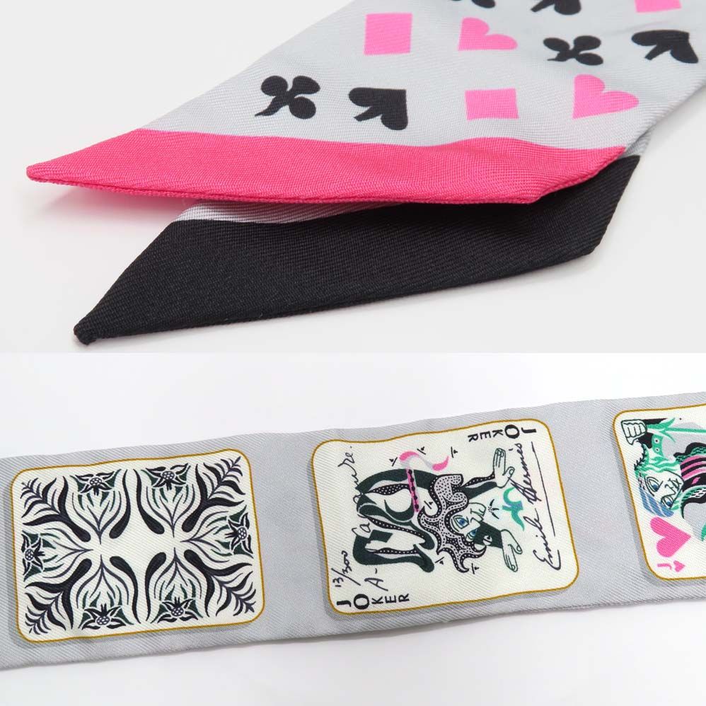 Hermes Twilly Jude Cult Playing Card Pattern Gray Black Pink Multicolor — view 8