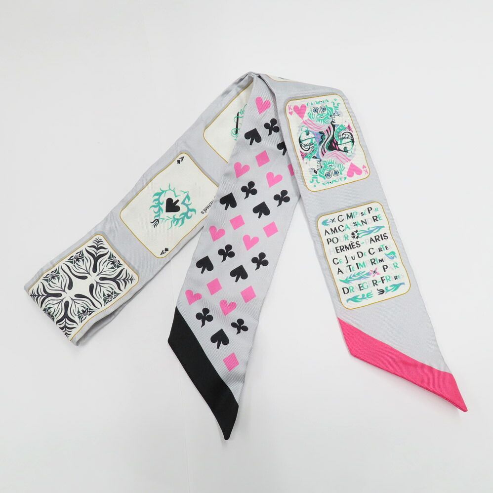 Hermes Twilly Jude Cult Playing Card Pattern Gray Black Pink Multicolor — view 3