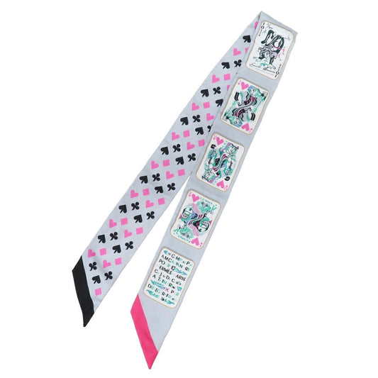 Hermes Twilly Jude Cult Playing Card Pattern Gray Black Pink Multicolor