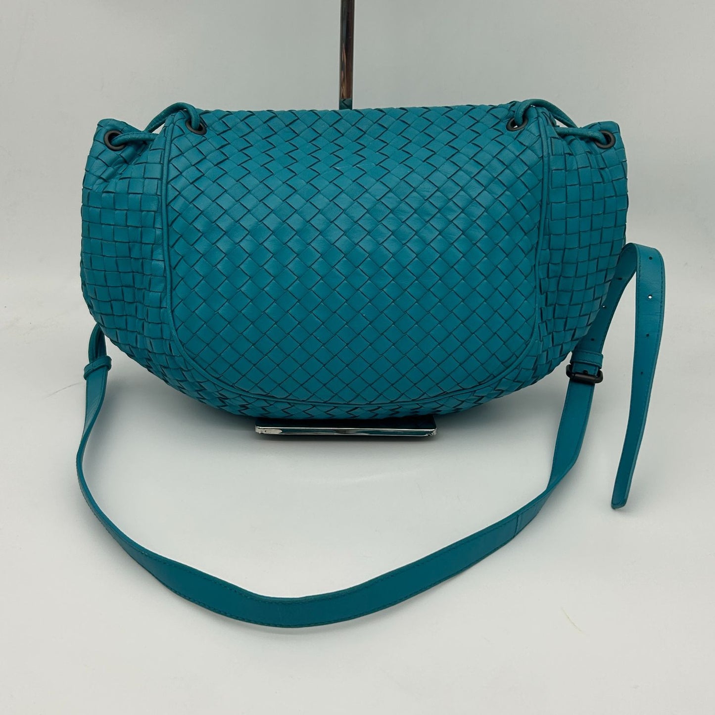 Bottega Veneta Crossbody Shoulder Bag Intrecciato Leather Blue