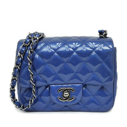 Chanel Mini Quilted Chain Shoulder Blue Gunmetal Patent Leather Enamel