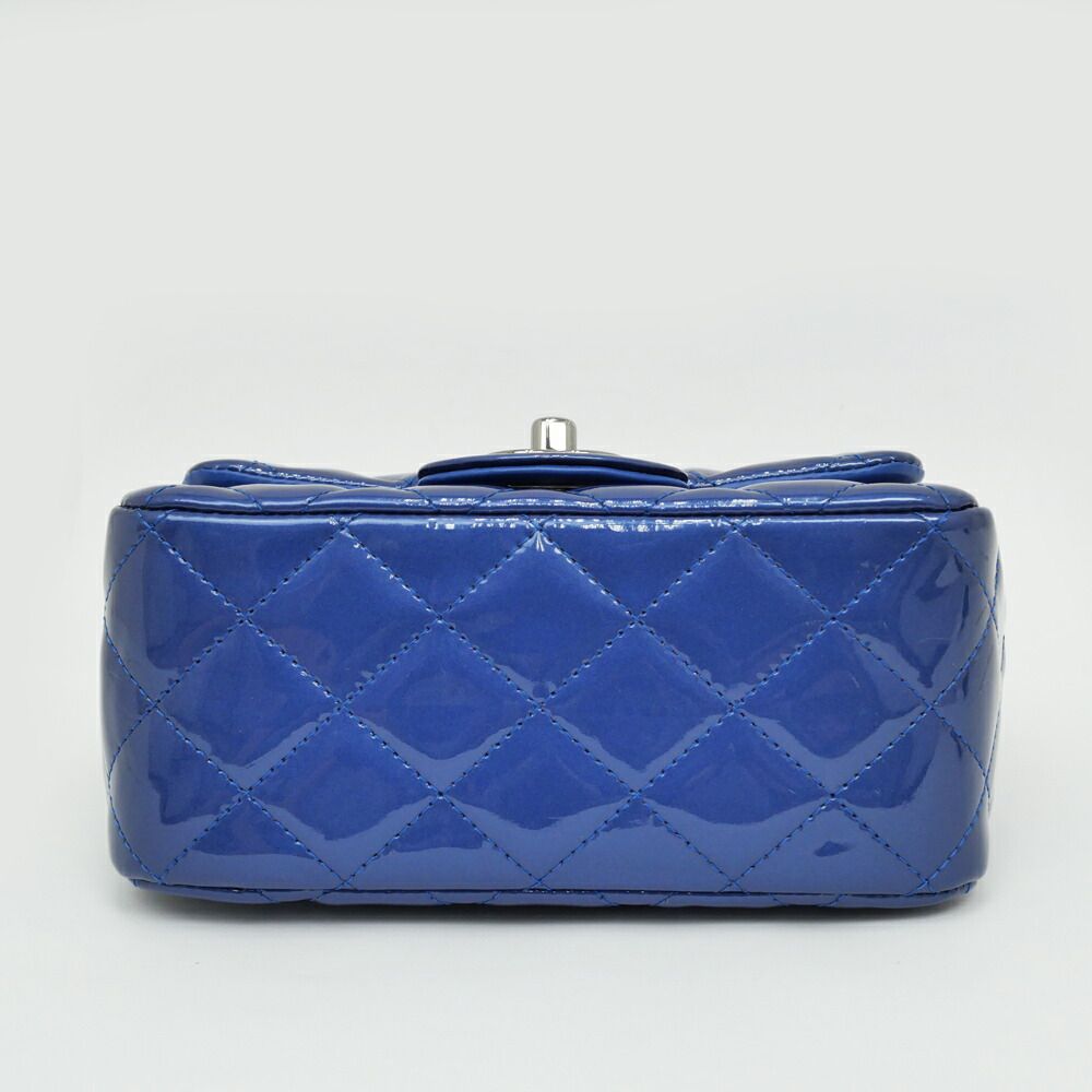 Chanel Mini Quilted Chain Shoulder Blue Gunmetal Patent Leather Enamel — view 3