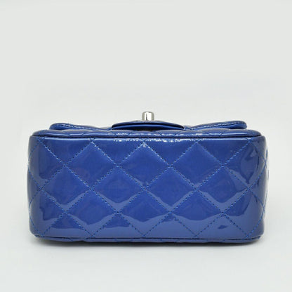 Chanel Mini Quilted Chain Shoulder Blue Gunmetal Patent Leather Enamel — view 3