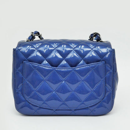 Chanel Mini Quilted Chain Shoulder Blue Gunmetal Patent Leather Enamel — view 7