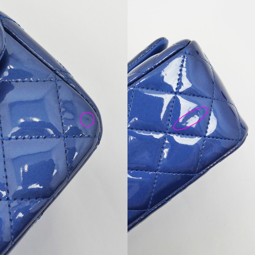 Chanel Mini Quilted Chain Shoulder Blue Gunmetal Patent Leather Enamel — view 8