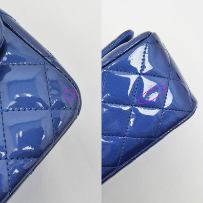 Chanel Mini Quilted Chain Shoulder Blue Gunmetal Patent Leather Enamel — view 8