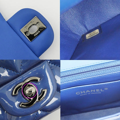 Chanel Mini Quilted Chain Shoulder Blue Gunmetal Patent Leather Enamel — view 6