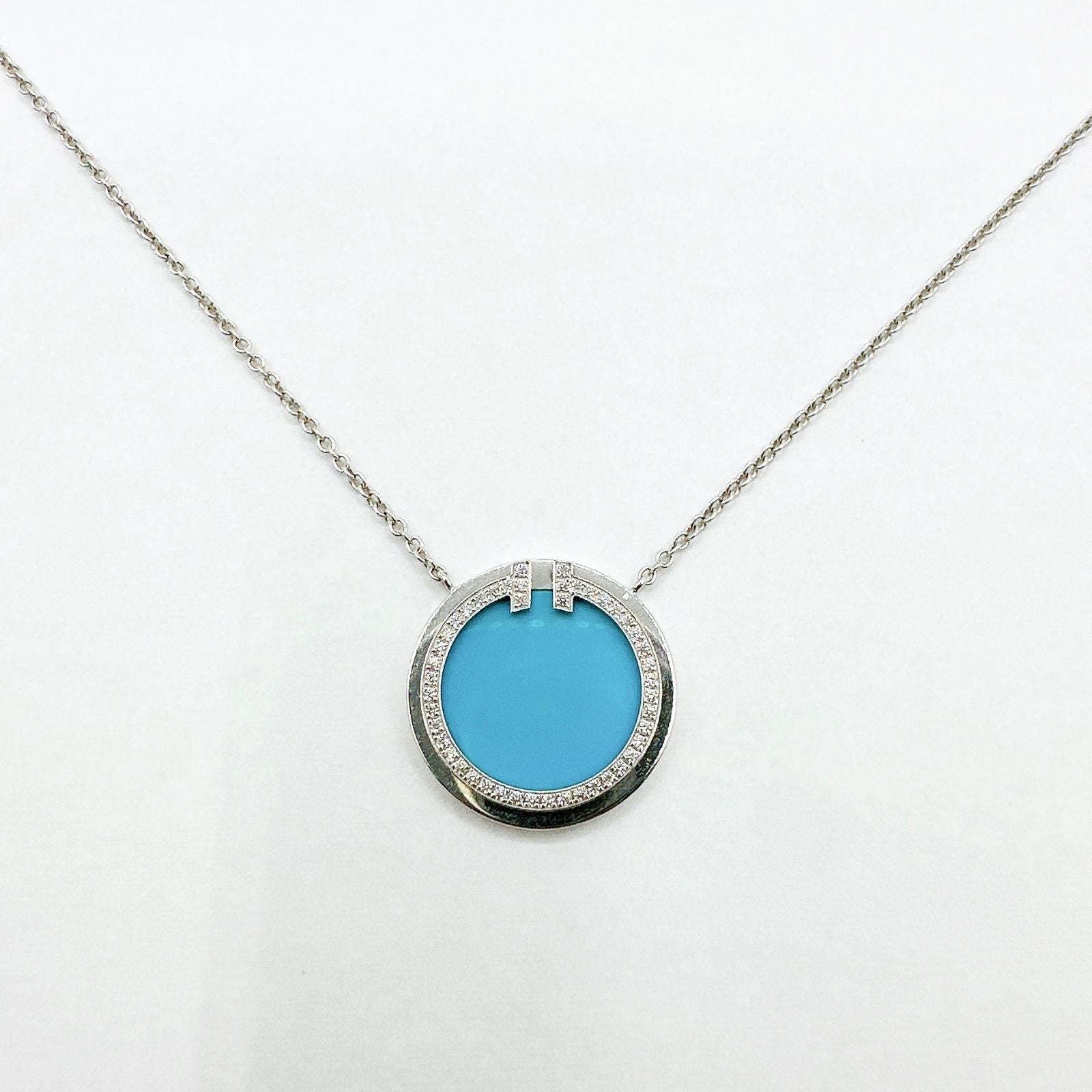 Tiffany & Co T-diamond Turquoise White Gold Necklace 45 cm — view 6