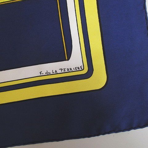 Hermes Carre 90 les Coupe Scarf Large Silk Navy All Over Pattern Logo — view 7