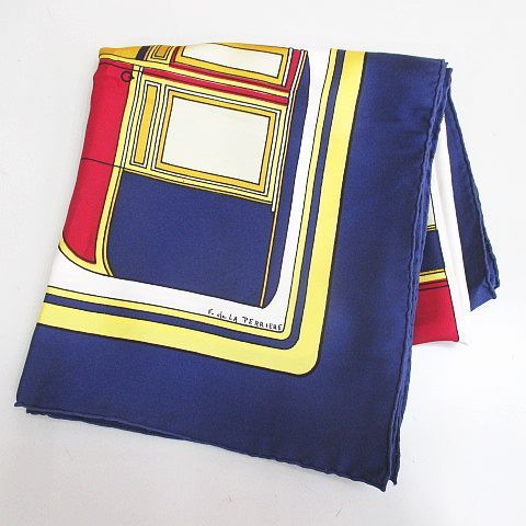 Hermes Carre 90 les Coupe Scarf Large Silk Navy All Over Pattern Logo — view 6