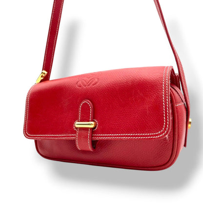 Loewe Anagram Shoulder Bag Pochette Crossbody Leather Red Gold Vintage Retro