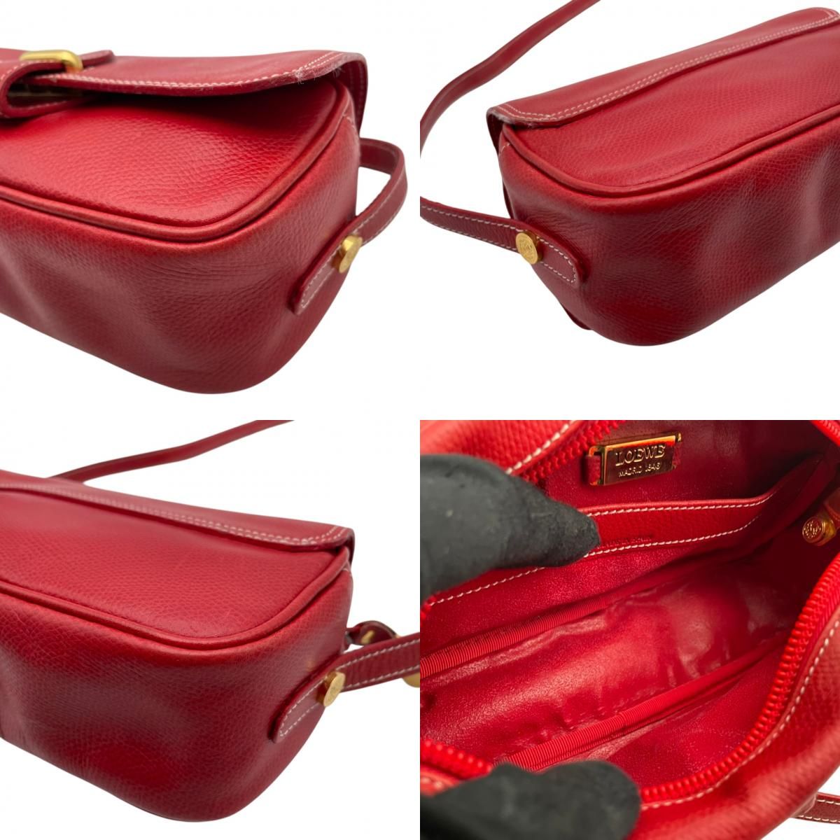 Loewe Anagram Shoulder Bag Pochette Crossbody Leather Red Gold Vintage Retro — view 8
