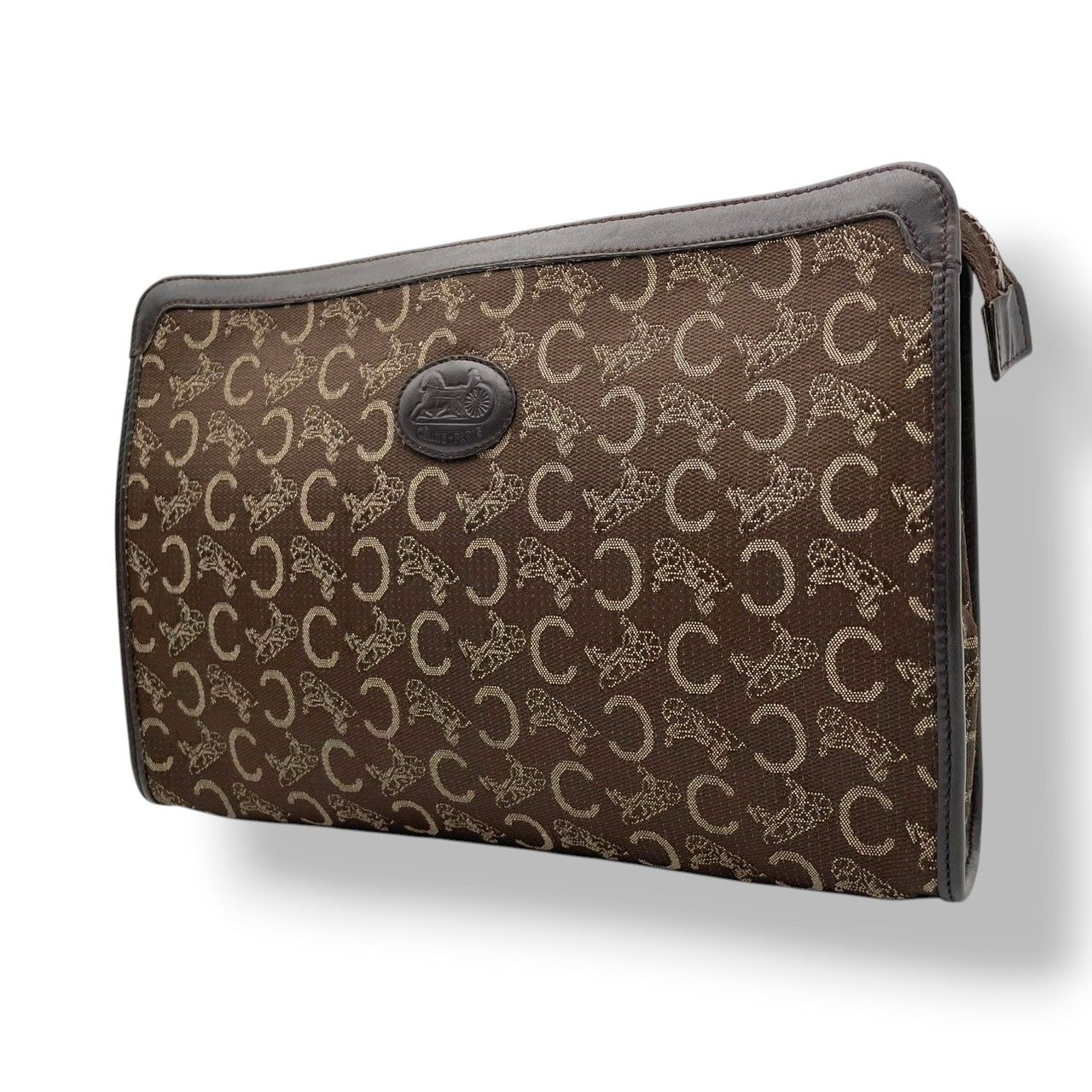 Celine Clutch Pouch C Macadam Carriage Pattern Canvas Leather Brown Gold