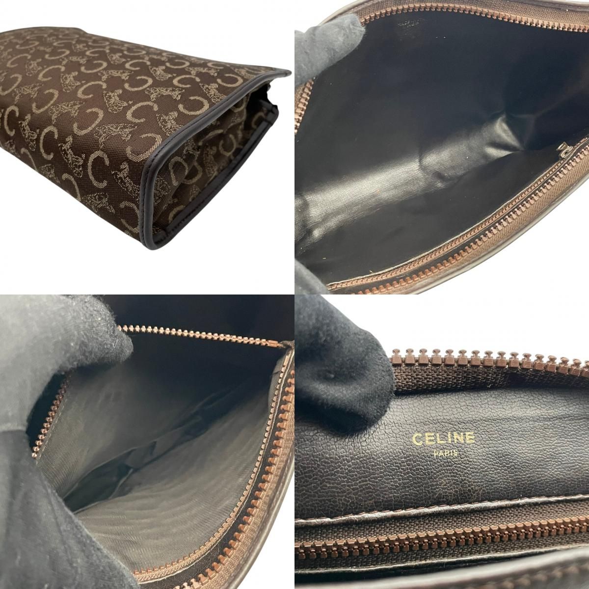 Celine Clutch Pouch C Macadam Carriage Pattern Canvas Leather Brown Gold — view 9