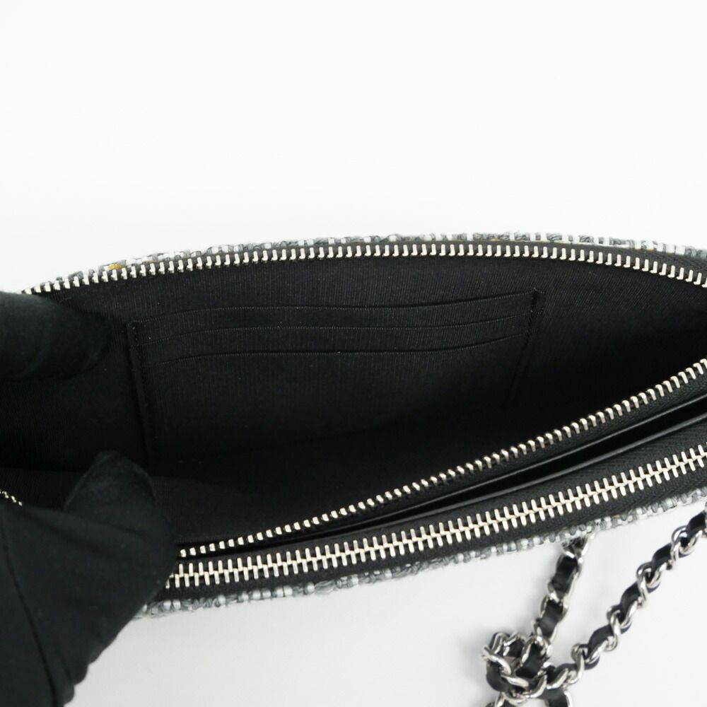 Chanel Deauville Chain Wallet Gray Silver Tweed Shoulder — view 8