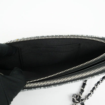 Chanel Deauville Chain Wallet Gray Silver Tweed Shoulder — view 8