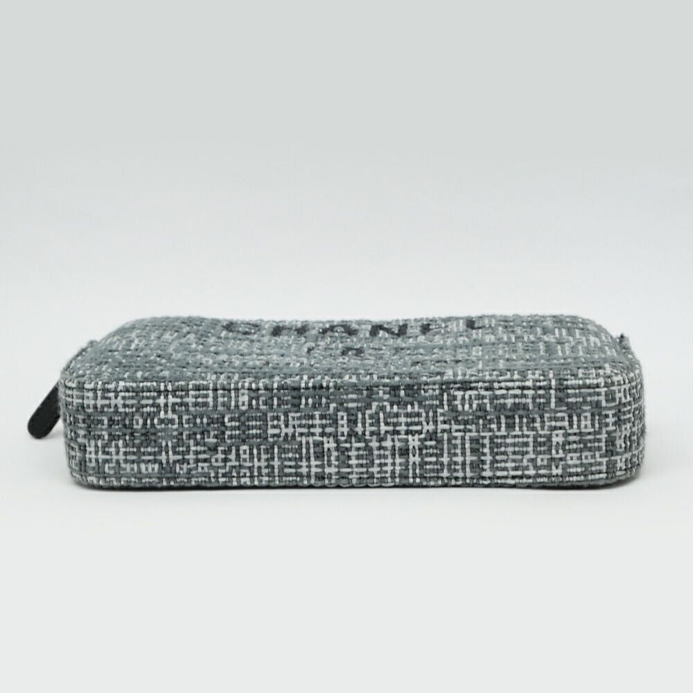 Chanel Deauville Chain Wallet Gray Silver Tweed Shoulder — view 3