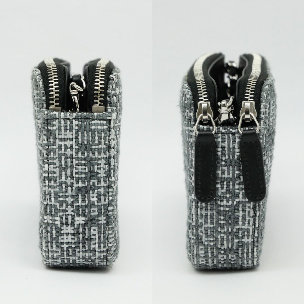 Chanel Deauville Chain Wallet Gray Silver Tweed Shoulder — view 2