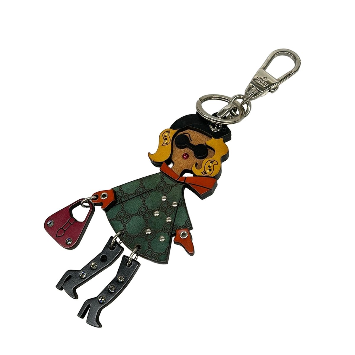Gucci Key Holder Mademoiselle Dark Green Black Multi GG Pattern Rhinestone