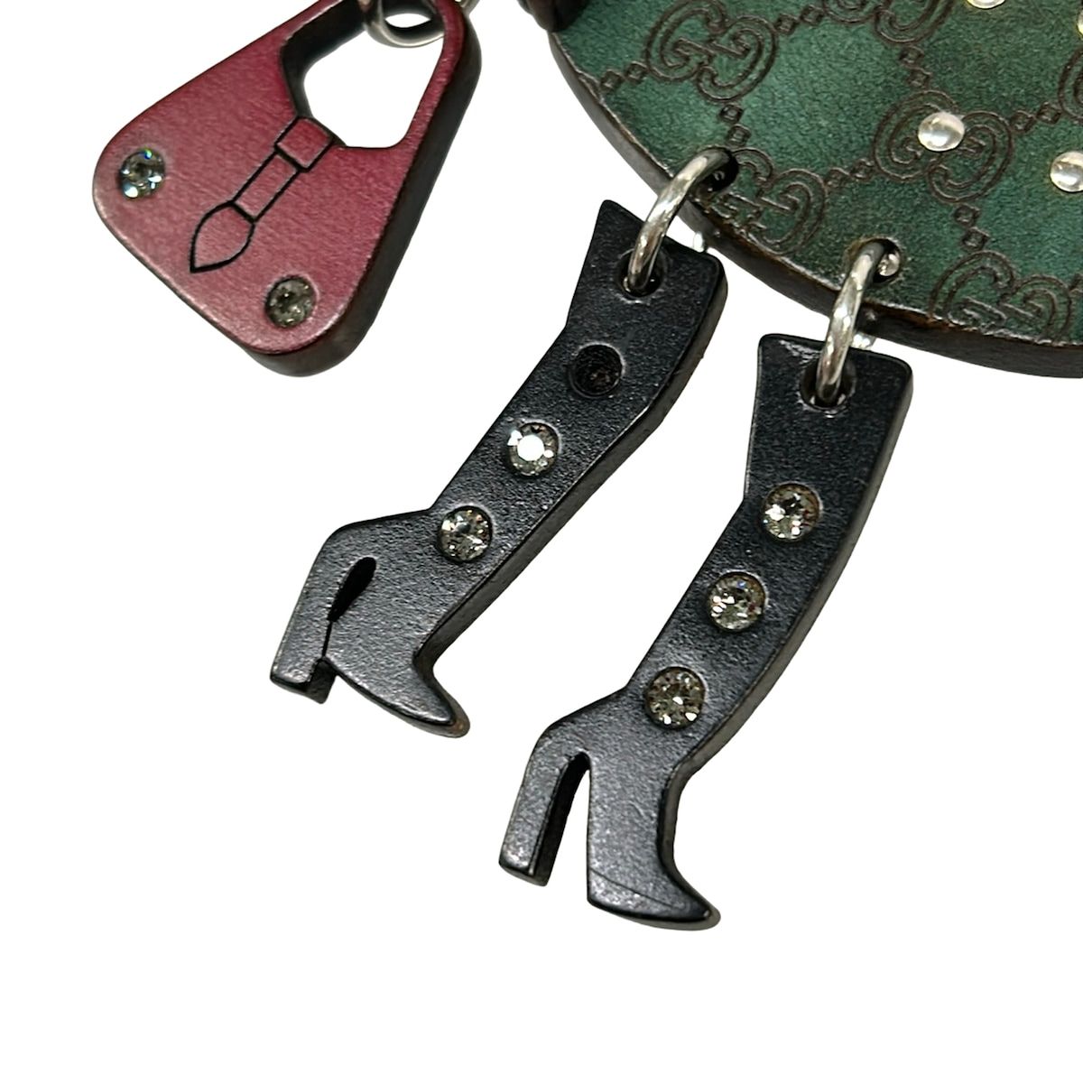 Gucci Key Holder Mademoiselle Dark Green Black Multi GG Pattern Rhinestone — view 5