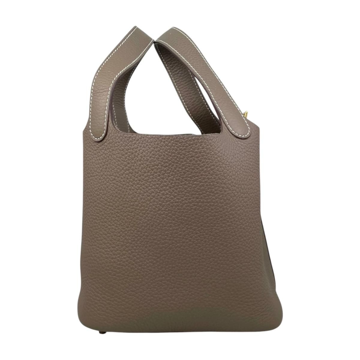 Hermes Handbag Picotin Lock PM Taurillon Clemence Etoupe Gray Gold — view 4