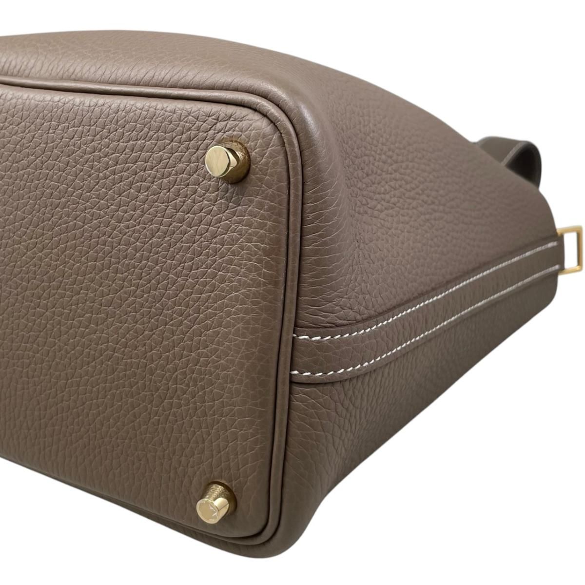 Hermes Handbag Picotin Lock PM Taurillon Clemence Etoupe Gray Gold — view 7