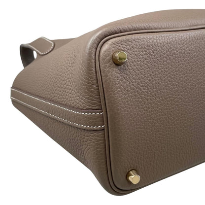 Hermes Handbag Picotin Lock PM Taurillon Clemence Etoupe Gray Gold — view 6