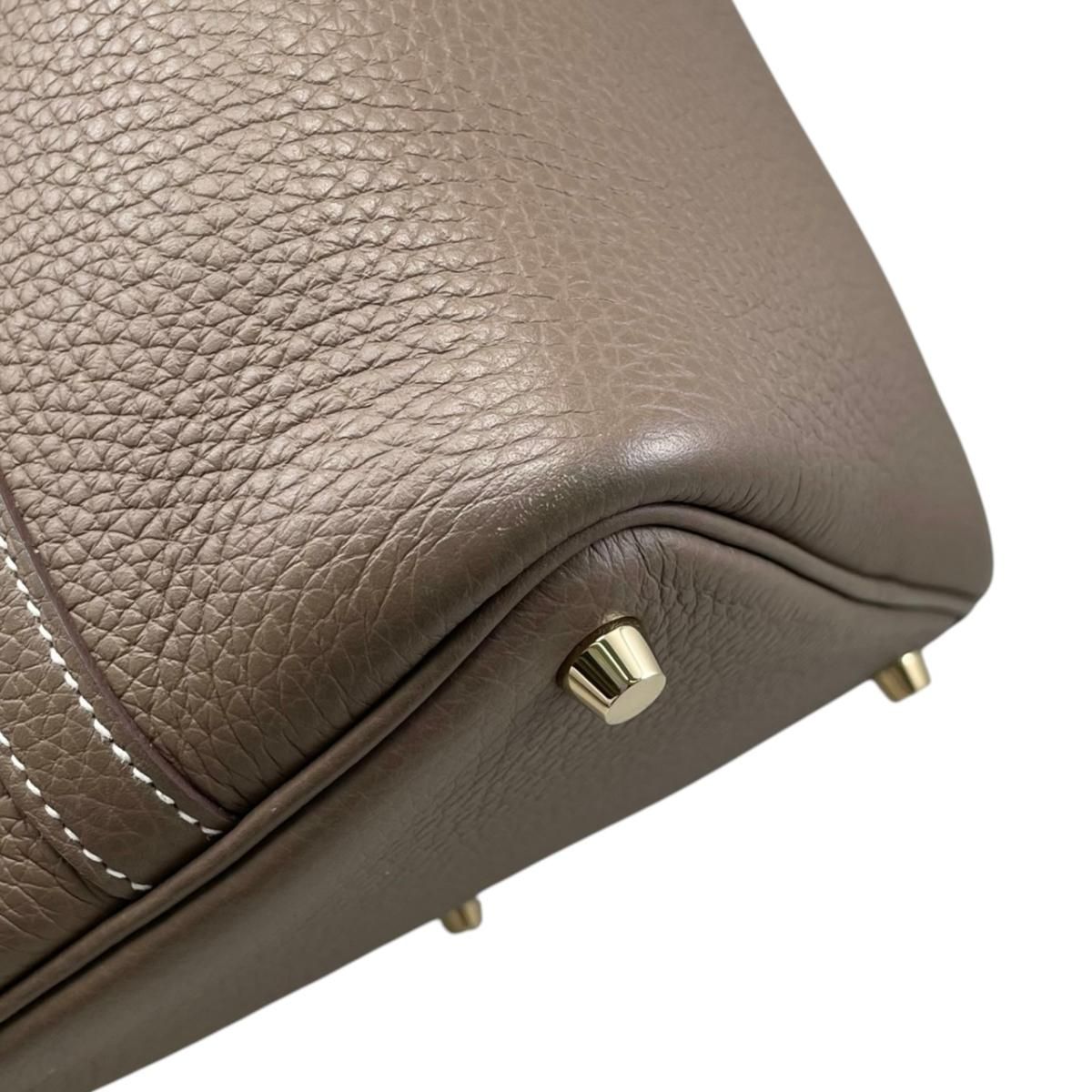 Hermes Handbag Picotin Lock PM Taurillon Clemence Etoupe Gray Gold — view 8
