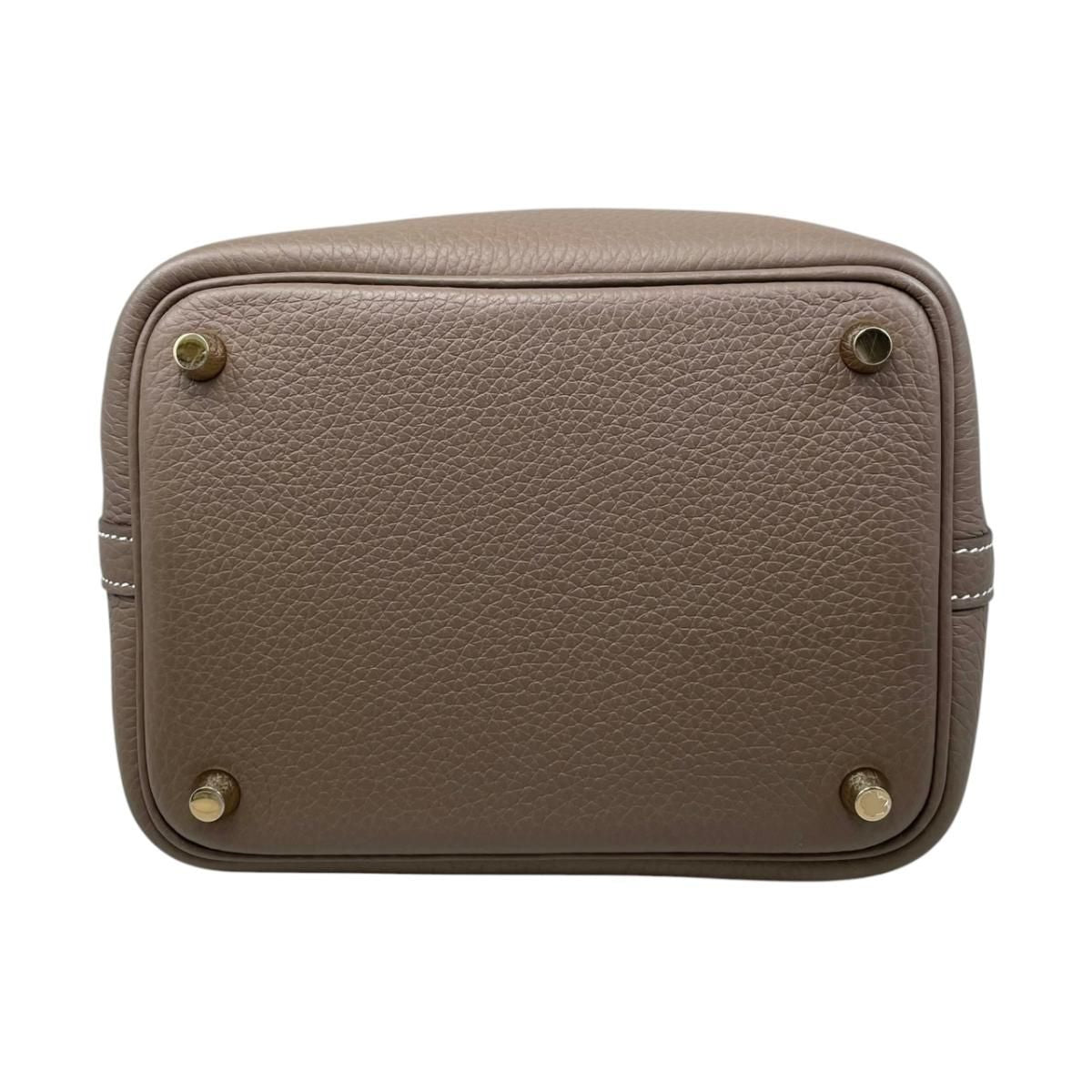 Hermes Handbag Picotin Lock PM Taurillon Clemence Etoupe Gray Gold — view 5