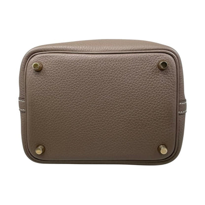Hermes Handbag Picotin Lock PM Taurillon Clemence Etoupe Gray Gold — view 5