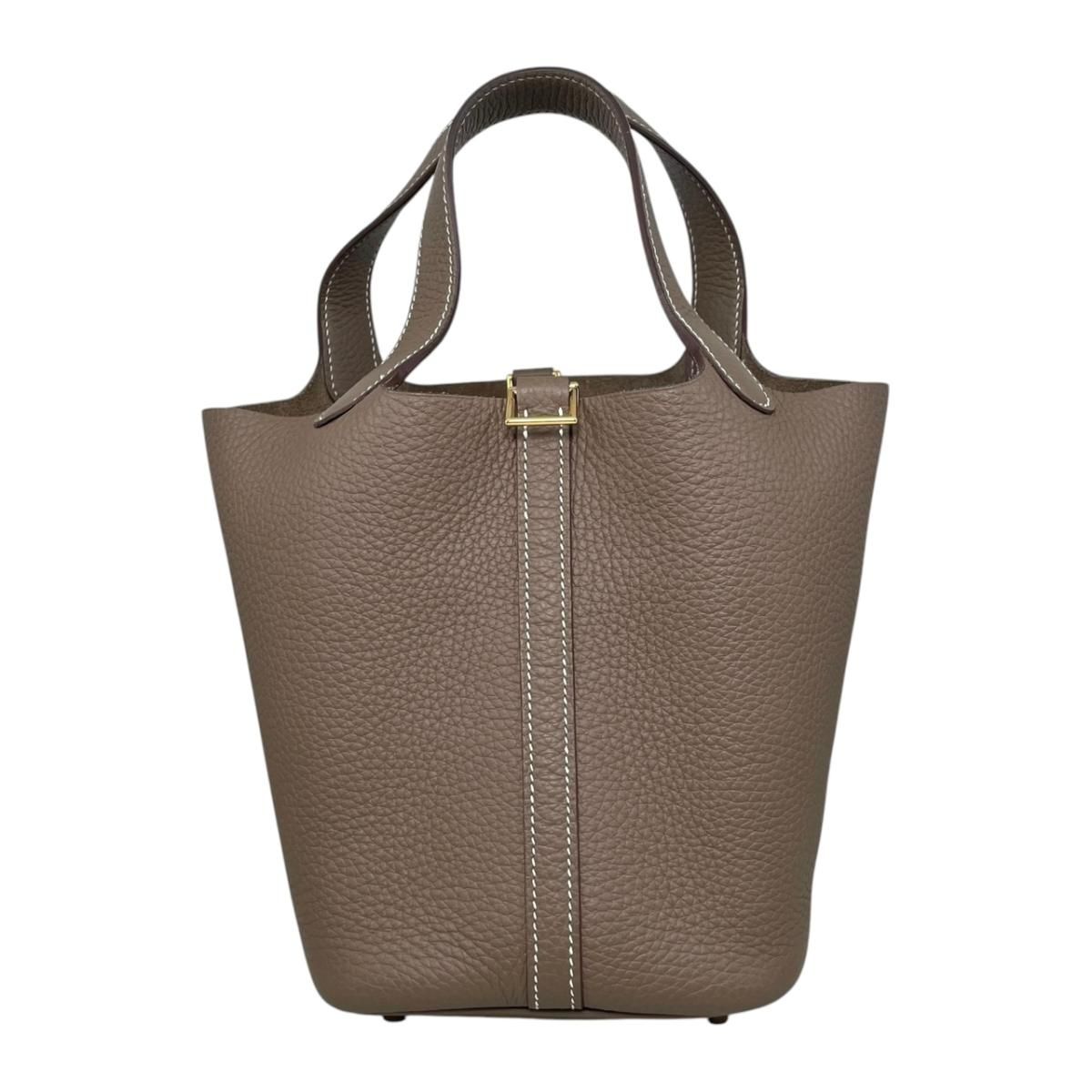 Hermes Handbag Picotin Lock PM Taurillon Clemence Etoupe Gray Gold
